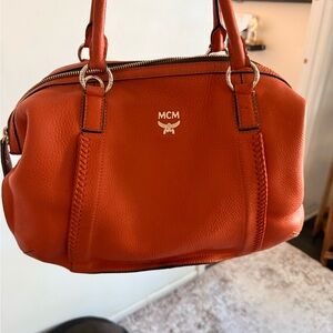 MCM Orange Leather Top-Handle Satchel